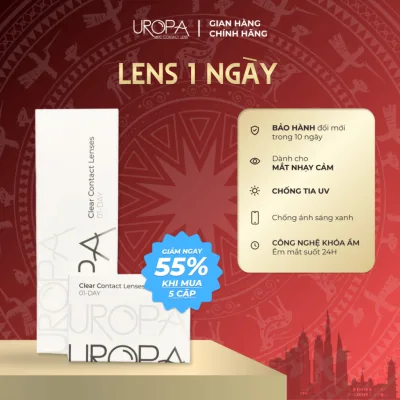 Lens 1 ngày cận trong suốt kính áp tròng UROPA siêu cấp ẩm (từ -1.00 -> -10.00 độ)