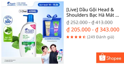 [Live] Dầu Gội Head & Shoulders Bạc Hà Mát Lạnh 625ml + Tặng Kem Xả Pantene/Dầu Xả Rejoice 300ML