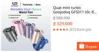 Quạt mini turbo Goojodoq GFS011 tốc độ gió 11m/s có thể điều chỉnh 100 cấp số Treo eo và cổ 3600mah