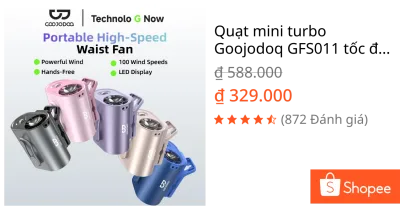 Quạt mini turbo Goojodoq GFS011 tốc độ gió 11m/s có thể điều chỉnh 100 cấp số Treo eo và cổ 3600mah
