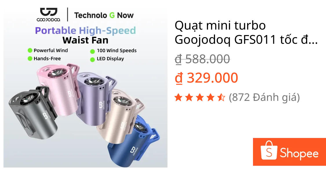 Quạt mini turbo Goojodoq GFS011 tốc độ gió 11m/s có thể điều chỉnh 100 cấp số Treo eo và cổ 3600mah