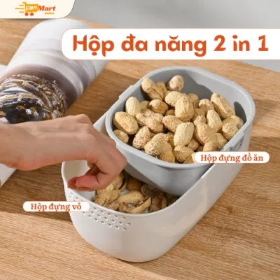 Hộp đựng đồ ăn vặt 2 trong 1, hộp đựng bánh kẹo kèm khay đựng rác, hộp đựng trái cây Fenmart