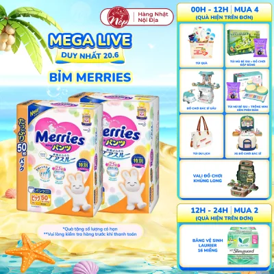 Tã/bỉm quần Merries NB76+6/S70+6 /M56+4/ M52+6/L44+6/XL38+6 - nepshop1
