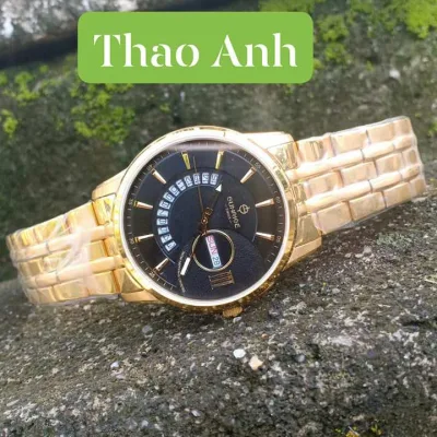 Đồng hồ nam SUNRISE 1130SA dây vàng mặt đen, kính sapphire, chống nước 3ATM