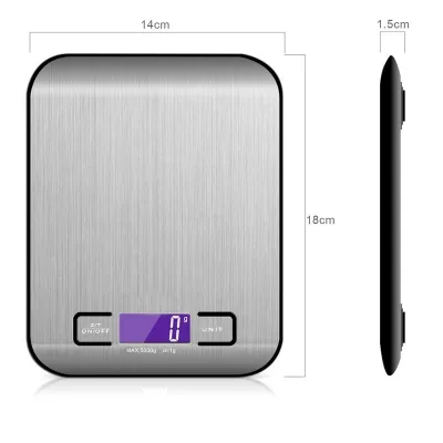 Cân điện tử nhà bếp bằng thép không gỉ 5kg, 10kg Cân thực phẩm gia dụng Nướng Gramage Cân nhà bếp