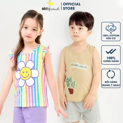 Đồ bộ ba lỗ sát nách quần áo thun cotton mịn mặc nhà mùa hè cho bé trai và bé gái Unifriend Hàn Quốc U2023-35