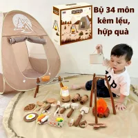 34Pcs Children Camping Toy Set with Outdoor Tent Camping Toy Setup Tools for Children Pretend Play Toys