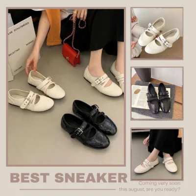 Giày Búp Bê Nữ Mary Jane, Giày Ballet Nữ Da Mềm Quai Chéo Khóa Kim Loại Dễ Phối Đồ N66.