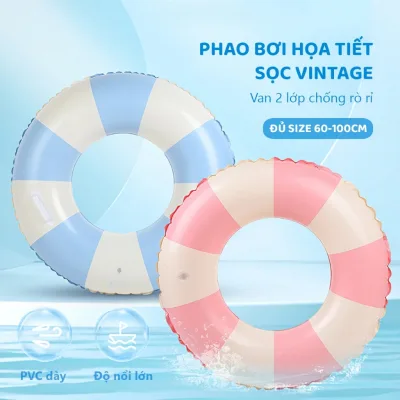 Phao Bơi Hình Tròn Họa Tiết Sọc Vintage chất liệu PVC dày Đủ Size cho trẻ em và người lớn