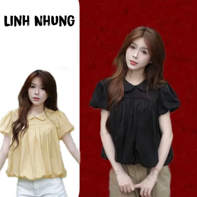 Áo kiểu babydoll cổ sen tay phồng dáng bí đáng yêu phong cách Hàn Quốc