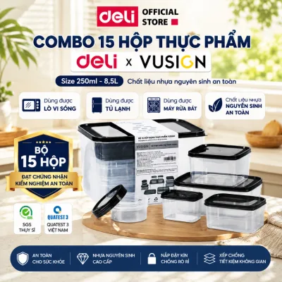Bộ 15 Hộp Đựng Thực Phẩm DELI x VUSIGN 250–8500ml Hộp Thức Ăn Đồ Ăn Dùng Lò Vi Sóng, Máy Rửa Bát