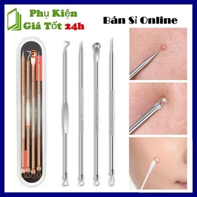 Bộ Dụng Cụ Nặn Mụn 4 Cây Chuyên Nghiệp - Bộ 4 Món Que Nặn Mụn Đầu Đen, Trứng Cá, Cám Thần Thánh Chăm Sóc Cá Nhân - Bộ Nặn Mụn 4 Que - Dụng Cụ Lấy Mụn Bọc Đa Năng