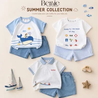 Set đồ đi chơi bé trai sành điệu áo thun kèm quần kaki ngắn tổng hợp mẫu xinh từ 1 đến 7 tuổi BERNIE