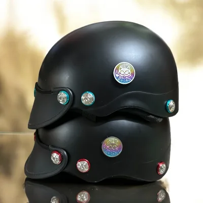 Half-Head Helmet - Plain Helmet - Matte Paint Color - Attached with 7 Salaya Screws + Super Cool Cat Logo