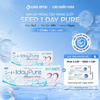 Kính Áp Tròng Cận Thị Lens Optic Trong Suốt 1 Ngày SEED Pure Chuẩn Y Tế, Siêu Mỏng Nhẹ Chống Tia UV Có Độ