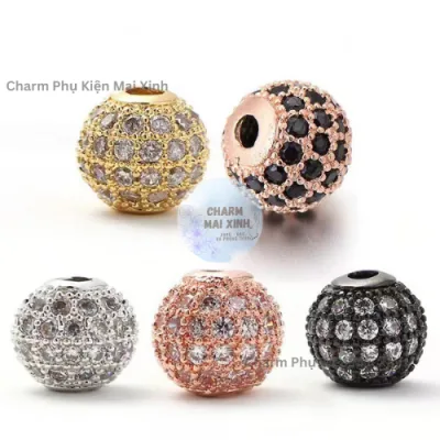 DZ15 Hạt Tròn Hợp Kim đính đá thời trang - Charm Phụ Kiện Vòng Tay Phong Thuỷ Trang Sức Nam, Nữ