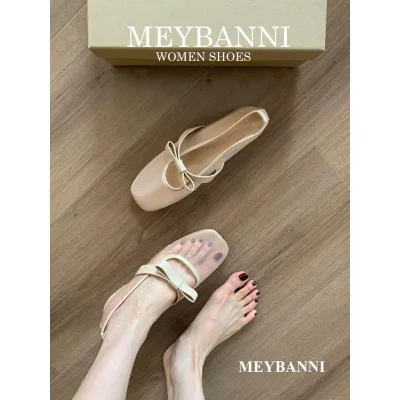 Giày Búp Bê MEYBANNI Mũi Vuông Lưới Mỏng Gắn Nơ Tiểu Thư - C430