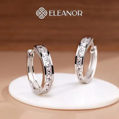 Khuyên tai nữ chuôi bạc 925 Eleanor Accessories dáng tròn bông tai đính đá phụ kiện trang sức 6141