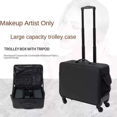Women's cosmetic case, makeup suitcase with wheels, nail art storage box, hair styling tool organizer, portable luggage