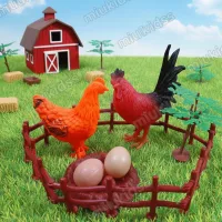 Bộ Đồ Chơi Mô Hình Trang Trại : Gà Trống, Gà Mái, Ổ Trứng và Chuồng Trại Cho Bé