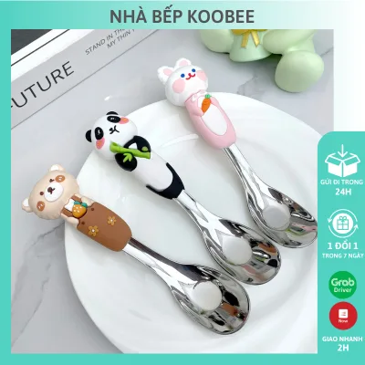 KOOBEE high-quality 304 stainless steel baby spoon with cartoon handle for eating rice porridge, yogurt, custard |129
