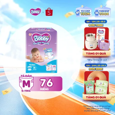 Tã dán Bobby S80/M76/L68/XL62/XXL56 mới- Lõi nén cotton-soft 3mm:S80
