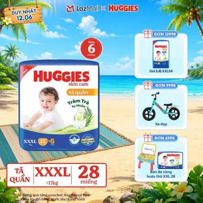 Tã/bỉm quần Huggies Skin Care Jumbo XXXL22+6 miếng với tràm trà dịu da