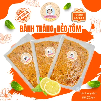 Bánh tráng dẻo tôm hút chân không (500g) - Bánh tráng phơi sương - Đồ ăn vặt NHƯ NGỌC - Mặn mặn cay cay siêu ngon - KL: 500g - 1KG