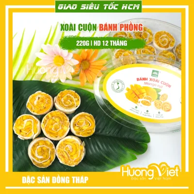 Mứt xoài cuộn bánh tráng hộp 220g đặc sản Đồng Tháp Tư Bông bánh kẹo đồ ăn vặt miền tây