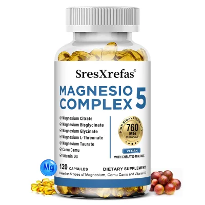 5-Ingredient Magnesium Supplement Sresxrefas Magnesio 760Mg | 120 Tablets | 5 Types of Chelated Magnesium + Camu Camu + Vitamin D3 | Supports Sleep, Muscle, Nerve, and Joint Health
