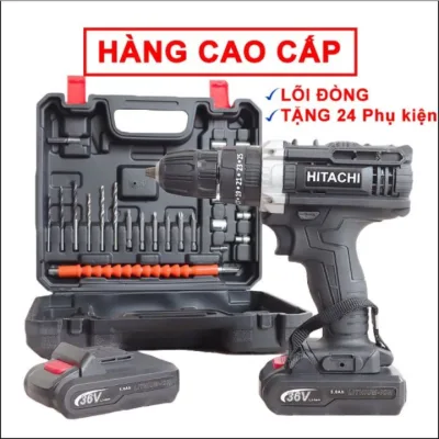 Genuine Hitachi 36V 3-Function 2-Battery Cordless Drill, 36V Handheld Screwdriver 100% Brushless Copper Core, Free Accessories Included, Multi-Purpose Handheld Household Cordless Drill for Drilling, Screwdriving, and Meta