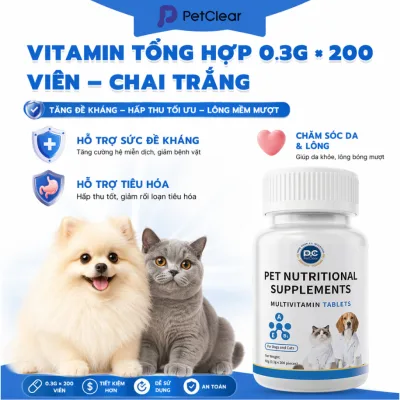 Petclear Vitamin tổng hợp cho thú cưng – Bổ sung vitamin B & khoáng chất, hỗ trợ lông mượt và tăng cường dinh dưỡng