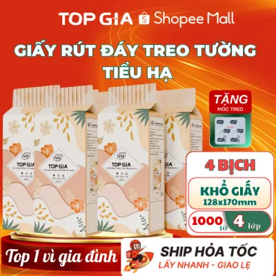 Thùng 4 Bịch Khăn giấy rút treo tường TopGia Tiểu Hạ, giấy vệ sinh 1000 tờ 4 lớp dày, mềm mịn