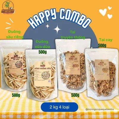 Combo of 4 Addictive Snacks - Durian Cake & Little Pig Ears Mixed Flavors 1Kg/1.5Kg/2Kg