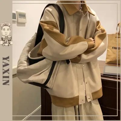 Áo khóac nam Varsity chất dạ lỳ chất dạ dày Áo Khoác Bóng Chày Dáng Rộng Thời Trang Cho Nam Nối Tương Phản Áo Khoác Nam Nam Phong Cách Hàn Quốc Thời Trang Lỏng Lẻo Đơn Giản Áo Khoác Cặp Đôi Áo Khóac Nam Varsity Chất Dạ Lỳ Có Phối Màu Là Điểm áo 2 lớp