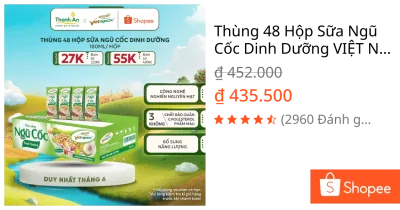Thùng 48 Hộp Sữa Ngũ Cốc Dinh Dưỡng VIỆT NGŨ CỐC Uống Liền Bổ Sung Năng Lượng Chất Dinh Dưỡng Cho Cơ Thể 180ml/ Hộp