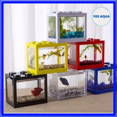 Bể Cá Mini Dạng Khối Lego Nhựa Để Bàn Size 12x8x10cm Và Đèn Trang Trí Cho Cá Betta