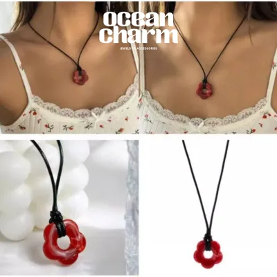 Vòng Cổ Nữ Mặt Hoa Năm Cánh Đỏ - Phụ Kiện Trang Sức Dây Chuyền Xinh | Ocean Charm