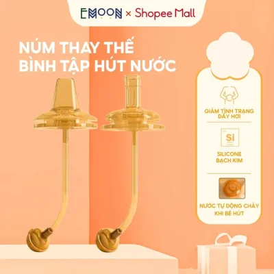 Núm tập hút thay thế cho bình tritan Emoon silicone mềm mại, thiết kế van chống sặc thông minh