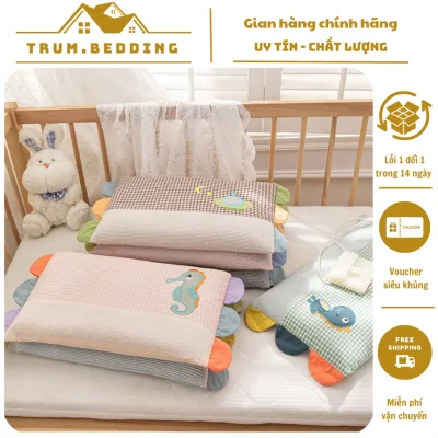 Gối Cotton Trẻ Em Trum.Bedding Đáng Yêu Size 30x50CM, Gối Ngủ Cho Bé Mang Đi Học Mầm Non Thoáng Mát - An Toàn Cho Da