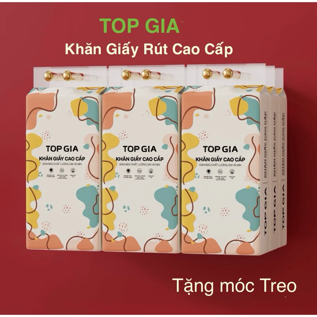 Thùng 6 bịch tặng 3 móc treo Khăn giấy vệ sinh treo tường Top Gia thùng 6 bịch đa sắc. 1280 tờ 4 lớp
