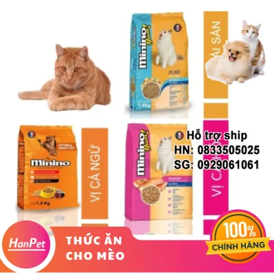 Hanpet - Minino Yum & Minino cá ngừ (2 loại) thức ăn cho mèo mọi lứa tuổi / me-o / thức ăn hạt khô dành cho mọi loại mèo / me-o cá ngừ / me- hải sản...
