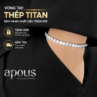Vòng tay nam nữ Thép Titan cao cấp không gỉ Tennis Đính Đá Zircon 3A AAA, Lắc tay nam Apous