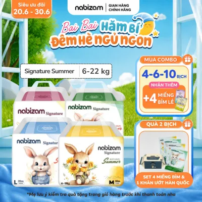 Tã/Bỉm Đêm NABIZAM Signature Summer Đai Chun Cao Cấp, Mỏng Mềm, Siêu Thấm Hút Size Cho Bé 8-22kg