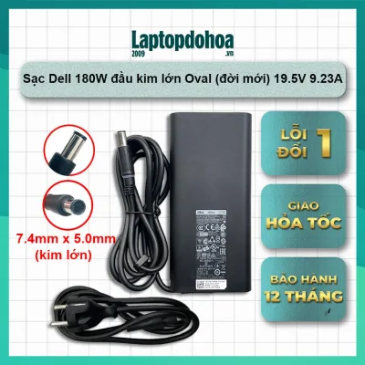 Sạc Adapter Laptop DELL 180w Chân kim lớn Oval (đời mới) 19.5V-9.23a kèm dây nguồn - Zin theo máy - Bảo hành 12 tháng 1 đổi 1