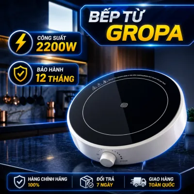 Bếp từ tròn GROPA chính hãng, bếp điện từ mini công suất 2200W nấu nướng đa dạng, sôi cực nhanh
