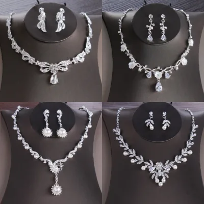 Savoco Cô Dâu Cưới Bạc Nữ Bông Tai Vòng Cổ Bộ Công Chúa Sinh Nhật Kim Cương Giả Tai Kẹp Bộ Nữ Trang Sức Thời Trang Phụ Kiện ST001