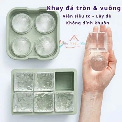Khay Làm Đá Silicon Có Nắp Chống Mùi - Khuôn Tròn & Vuông To Không Dính Làm Đá Viên Làm Thạch Tiện Lợi An Toàn
