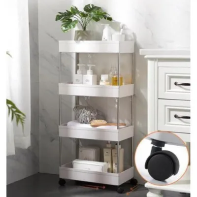 Kệ đựng đồ đa năng 4 tầng có bánh xe đẩy chuyên dụng cho spa, phòng tắm, bếp chất liệu inox cao cấp