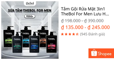 Tắm Gội Rửa Mặt 3in1 TheBol For Men Lưu Hương Nam Tính, Lịch Lãm 925gr
